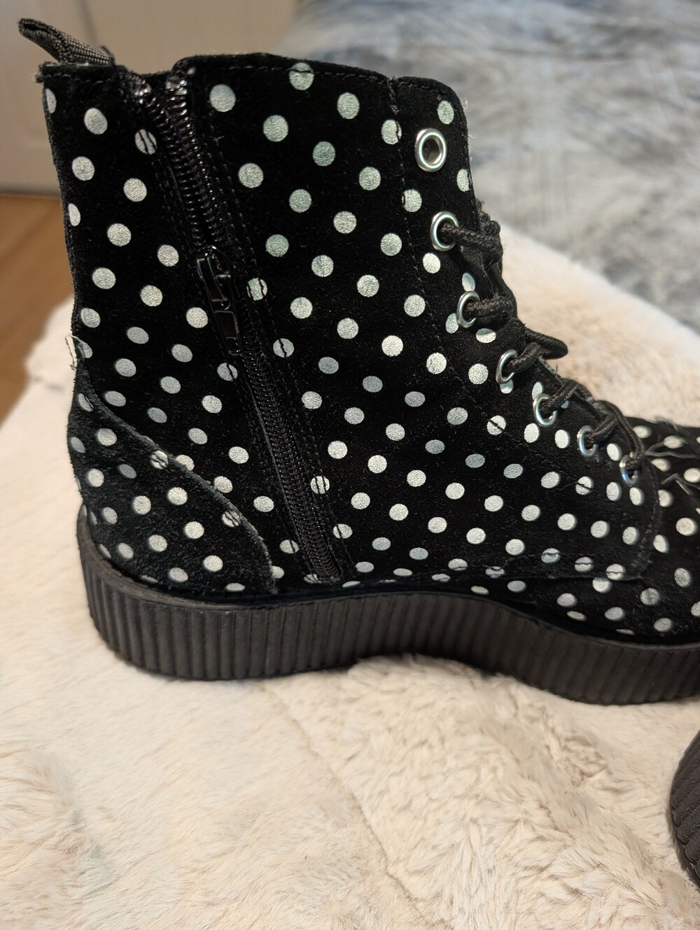 T.U.K Polka Dot Lace-Up Platform Boots - Black - Picture 5 of 5